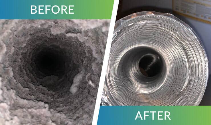 Dryer vent before and after cleaning